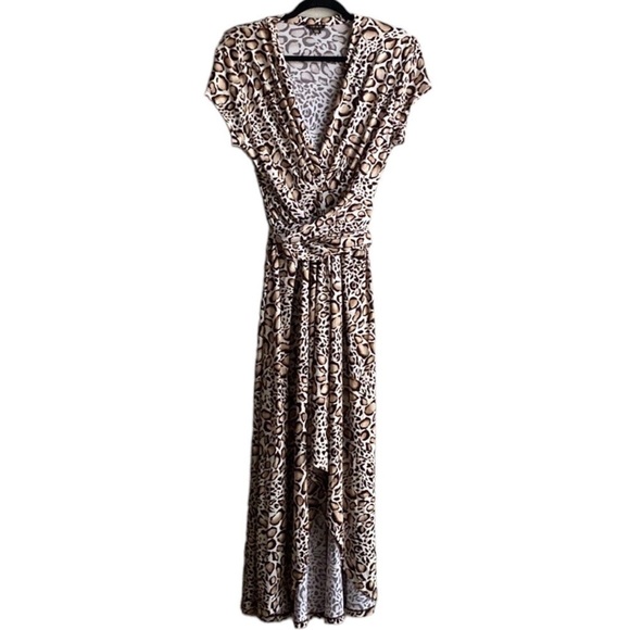 Iman Global Chic Animal Print Leopard High/Low Long Maxi Wrap Dress size L - Picture 2 of 9
